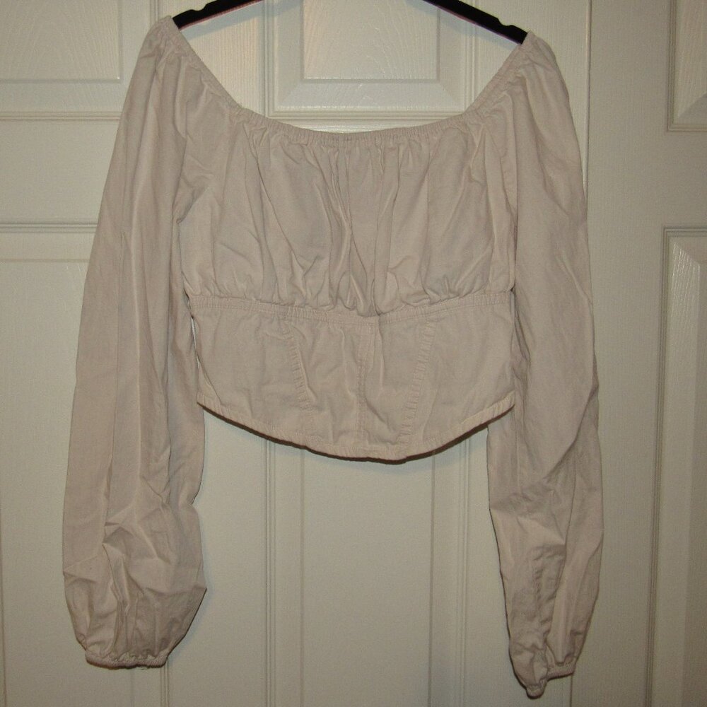 Japna Size L 100% Cotton Off Shoulder Long Sleeve Crop Top Light Tan